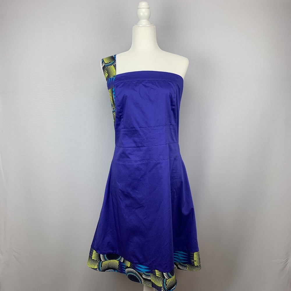 SKUNKFUNK Atxa Blue Dress With Geometric Detail And Optional Shoulder St…